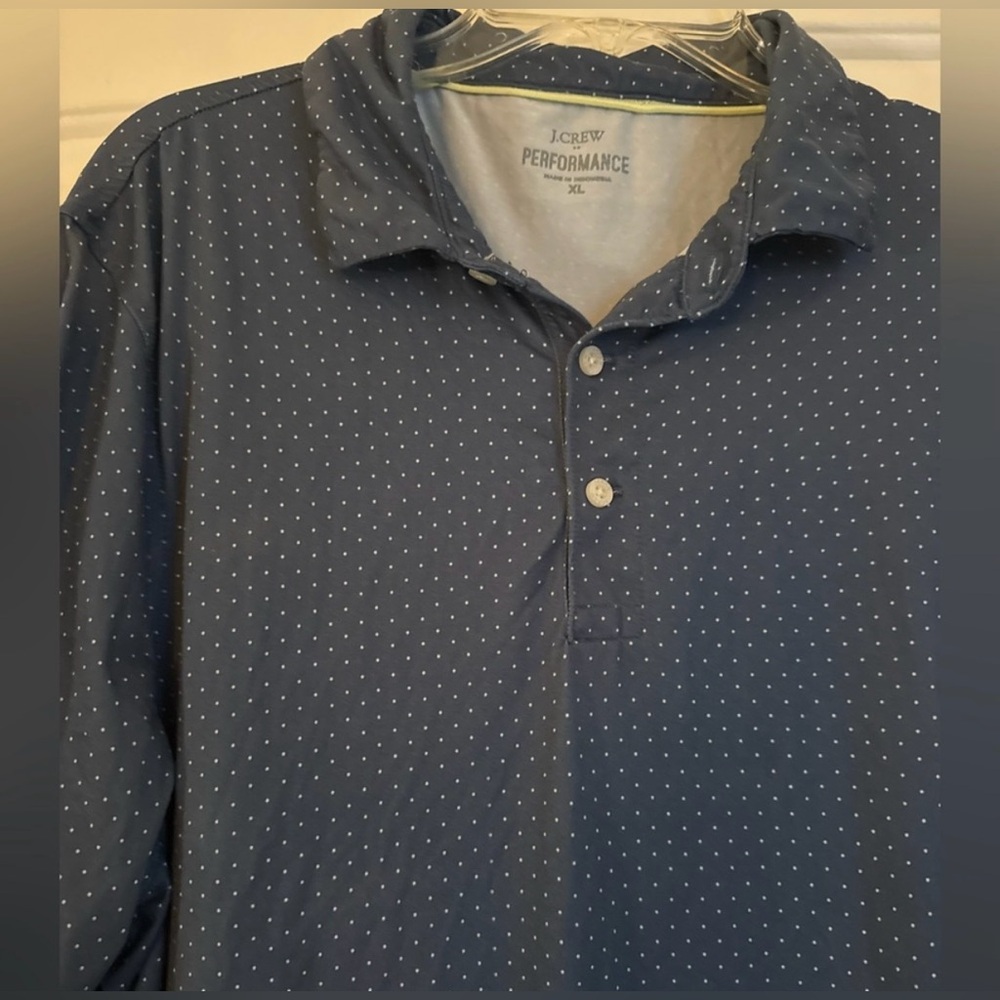 Men’s J.Crew Performance Polo Navy Polka Dot Golf Sz XL Preppy Sport Golf